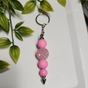 Pink Beaded Keychain with Sparkle Accent